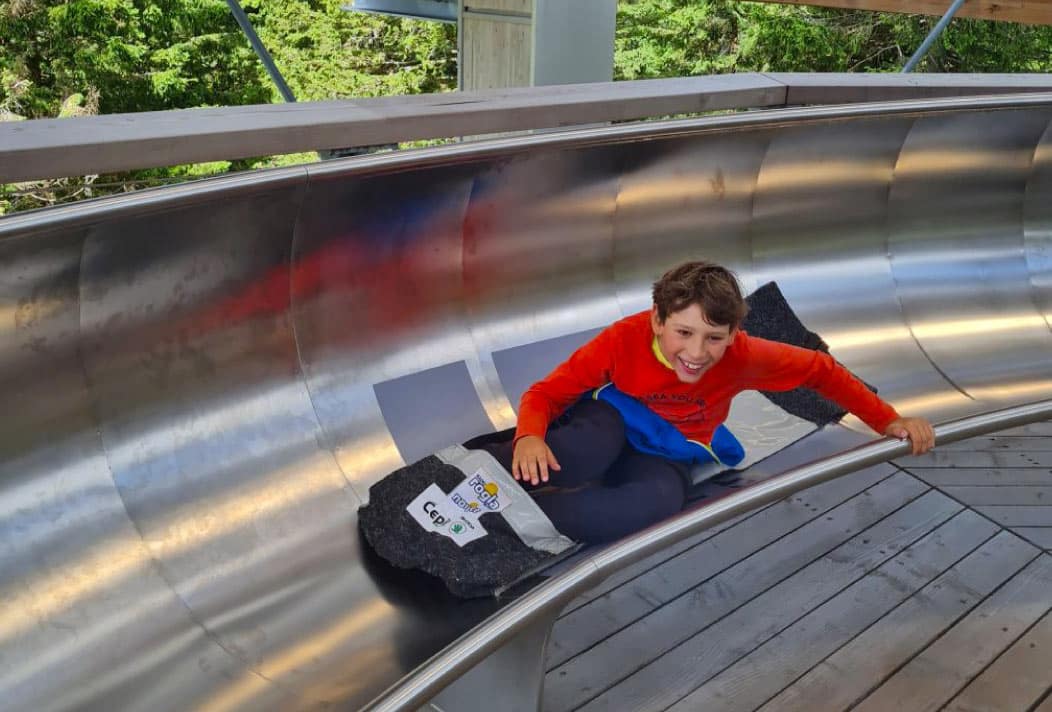 Going down the slide from the top of the tower offers an adrenaline-pumping experience