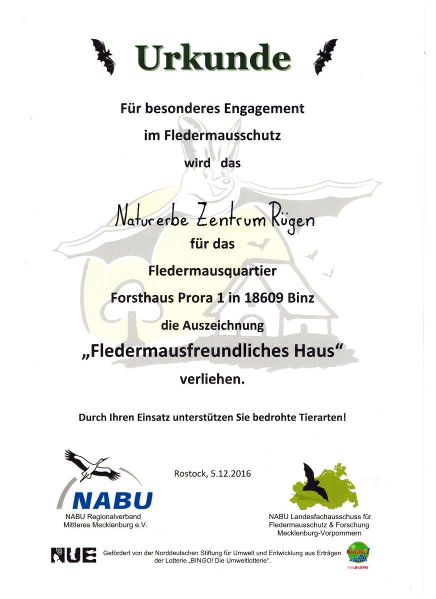 Das Naturerbe Zentrum Rügen als Fledermausfreundliches Haus in Mecklenburg Vorpommern.