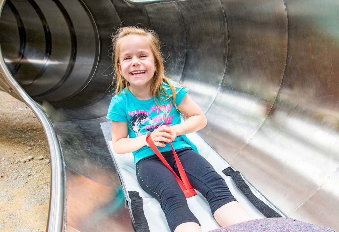 The 55m long tunnel slide inside the lookout tower offers action and fun for young and young-hearted.