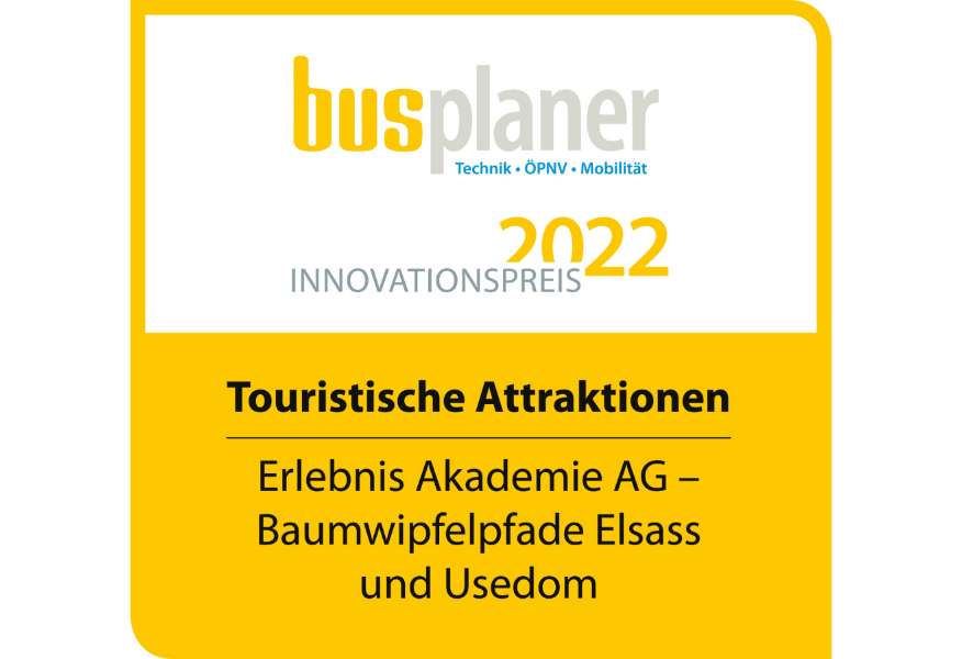 Der Baumwipfelpafd Usedom ist auf Platz 1 in der Kategorie touristische Auszeichnungen und erhielt den Busplanner Innovationspreis 2022.